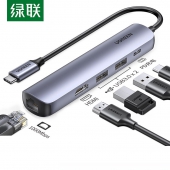 绿联（UGREEN）Type-C扩展坞(USB-C转HDMI/千兆网口/HDMI/USB3.0/PD充电口)